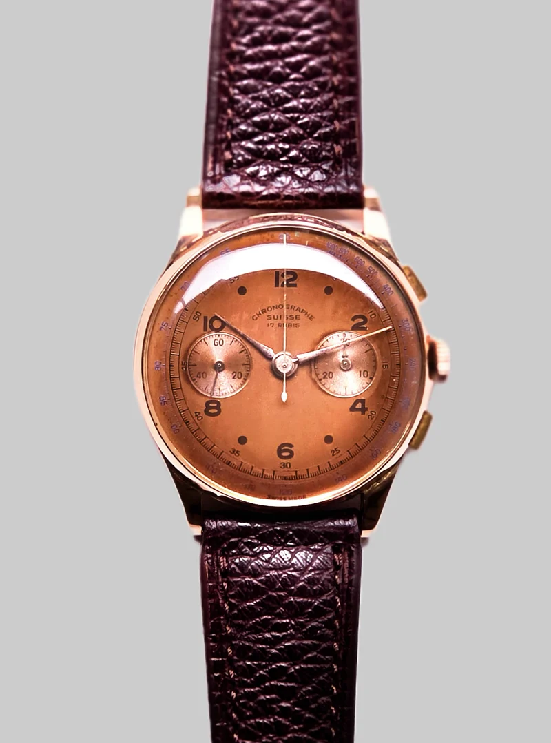 Chronographe Suisse salmon gold chronograph