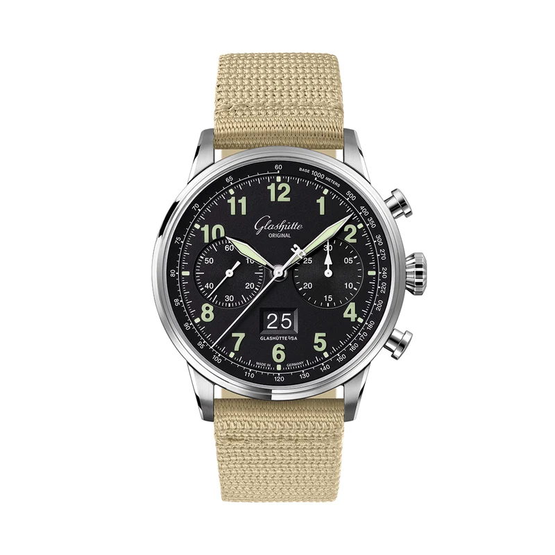 Senator Chronograph Navigator 41mm - Black Lacquer on Fabric Strap