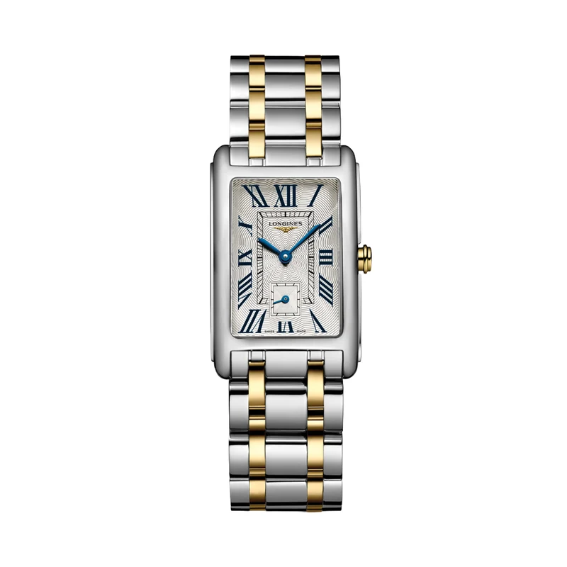 Longines DolceVita Quartz Stainless Steel with 18 Karat Yellow Gold Crown Silver "flinqué" Dial 23.30 x 37.00mm L5.512.5.70.7