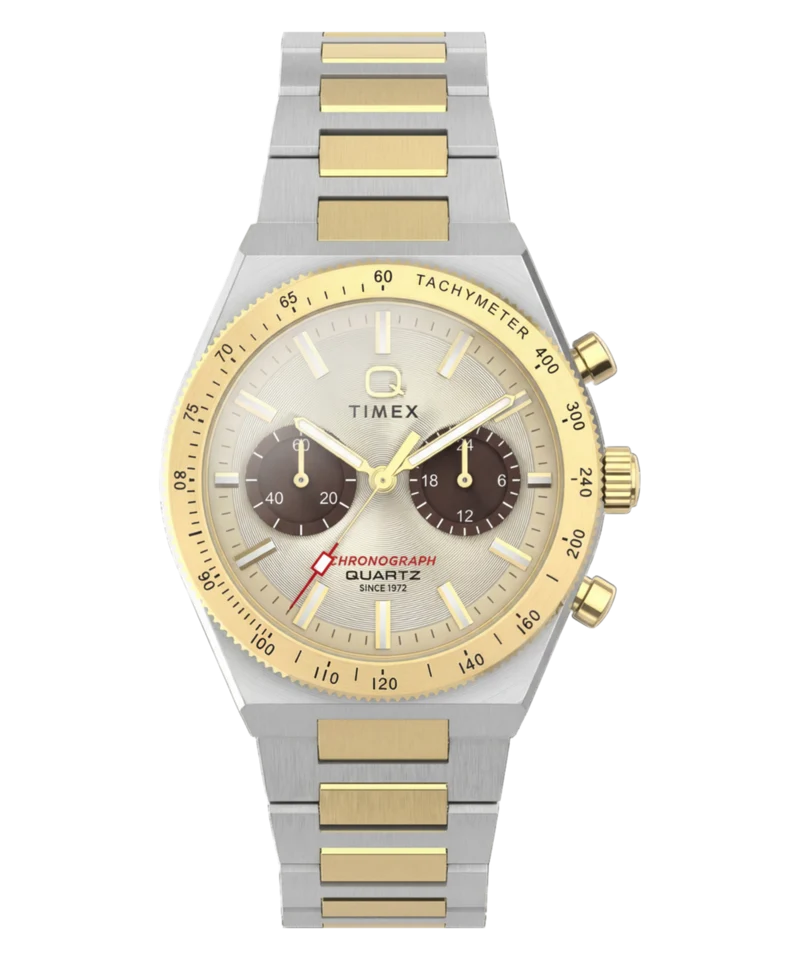 Q Timex Continental Chronograph 36mm Stainless Steel Bracelet Watch