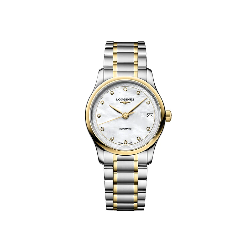 Master Collection 2N Yellow Gold Tow-Tone 34mm - White, Mother-of-Pearl, Diamond-Set on Bracelet