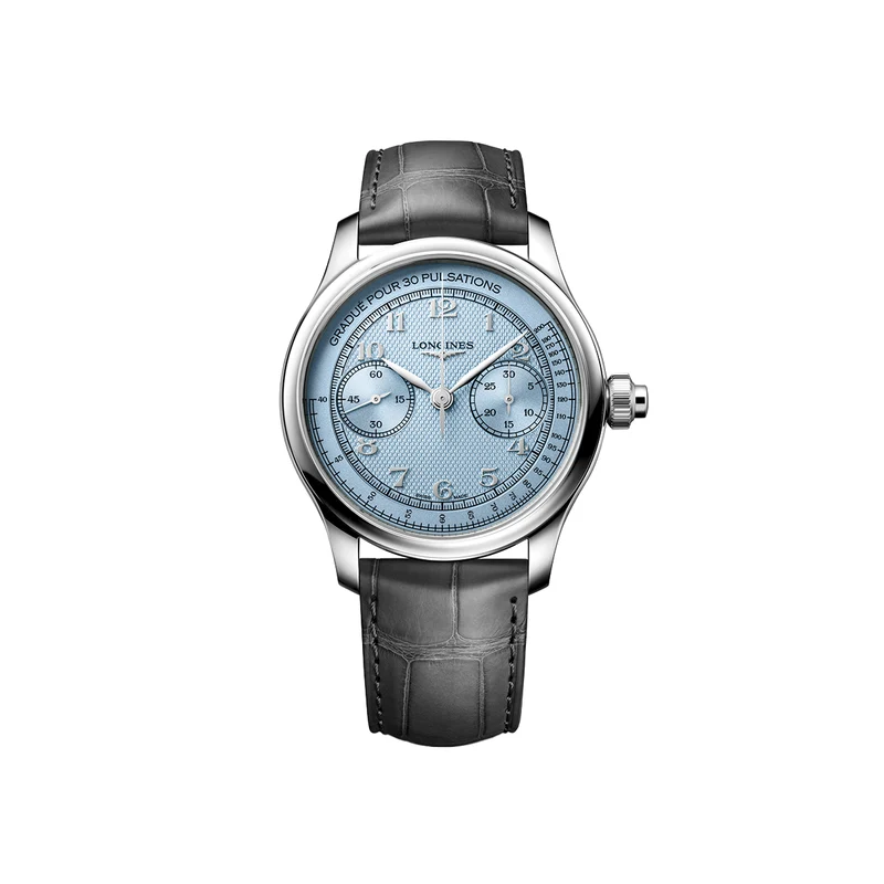 Master Collection Chrono Monopusher Manual 41mm - Frosted Blue on Leather Strap