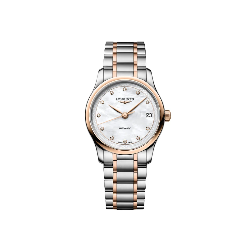 Master Collection 5N Rose Gold Tow-Tone 34mm - White, Mother-of-Pearl, Diamond-Set on Bracelet