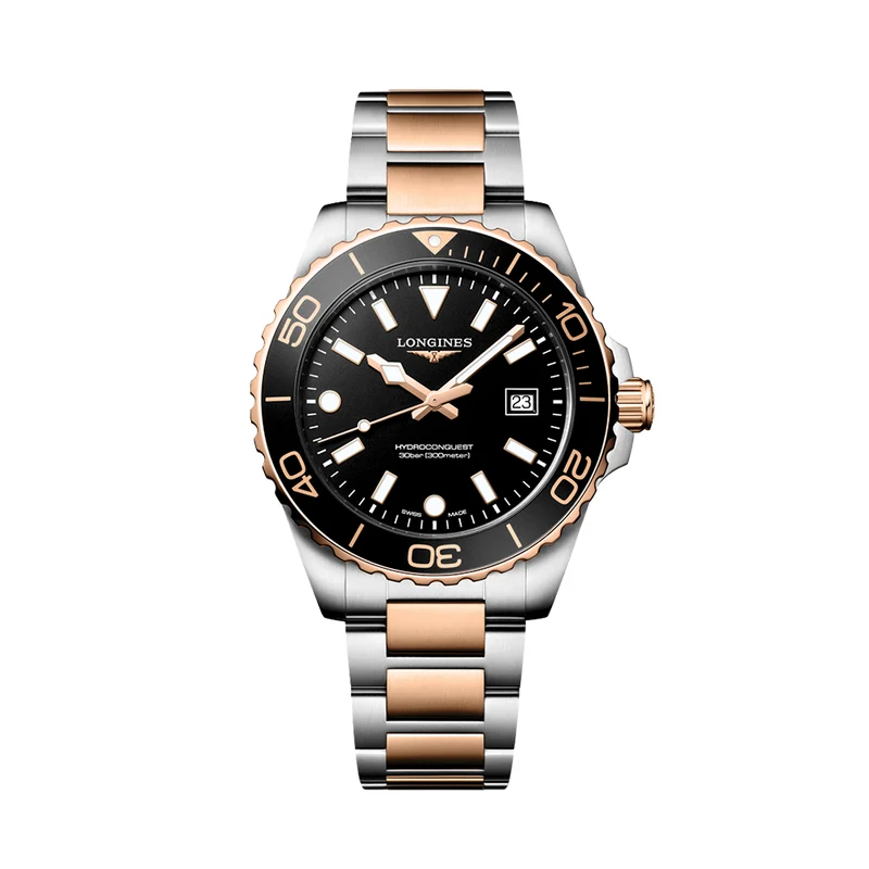 HydroConquest Quartz Red PVD Two-Tone 42mm - Black on Bracelet