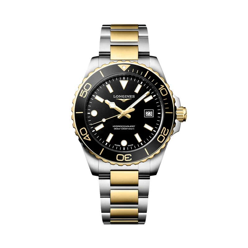 HydroConquest Quartz Yellow PVD Two-Tone 42mm - Black on Bracelet