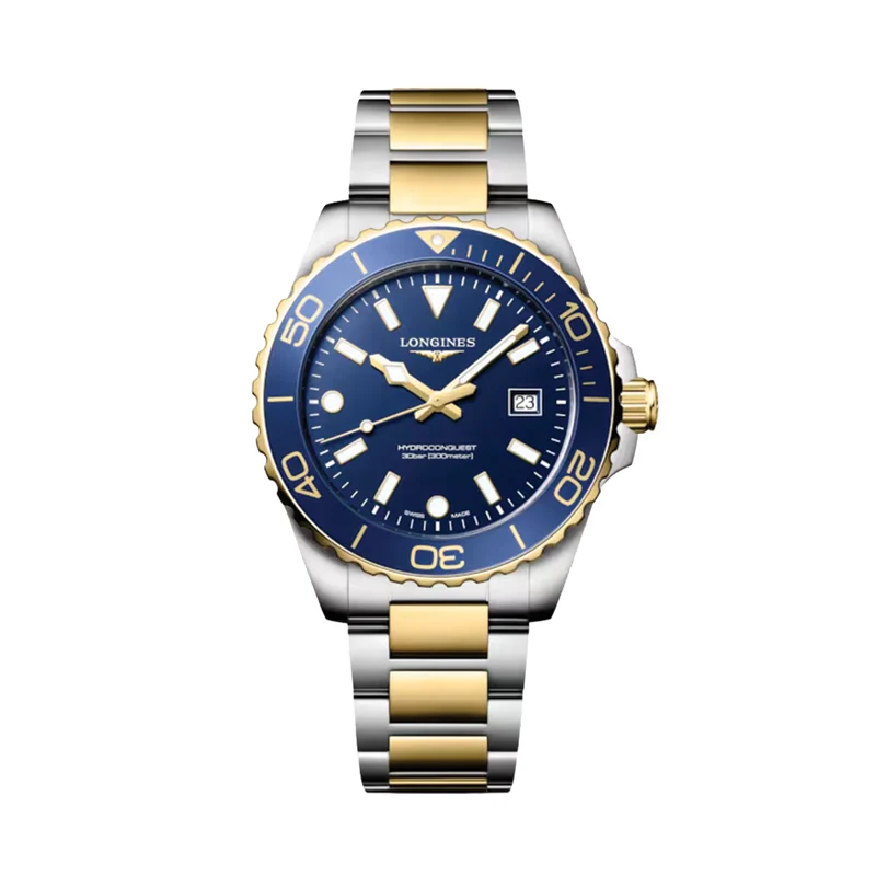 HydroConquest Quartz Yellow PVD Two-Tone 42mm - Blue on Bracelet