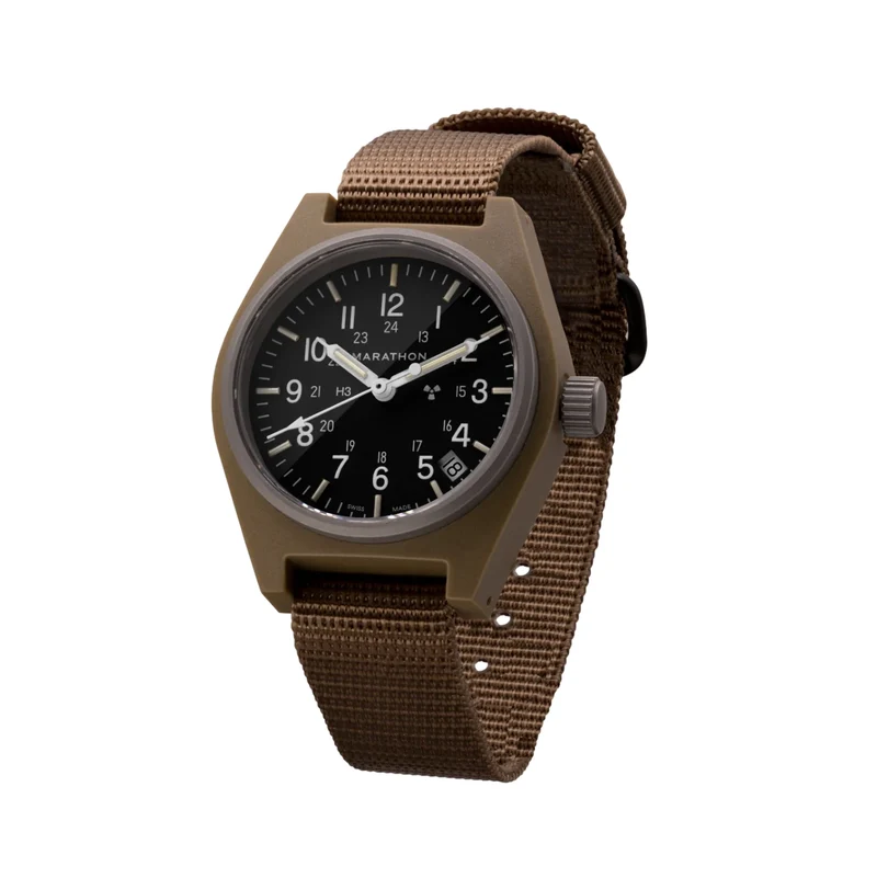 GPQ-D Standard-Issue Tritium Field Quartz Type II Desert Tan 34mm - Black on Fabric Strap