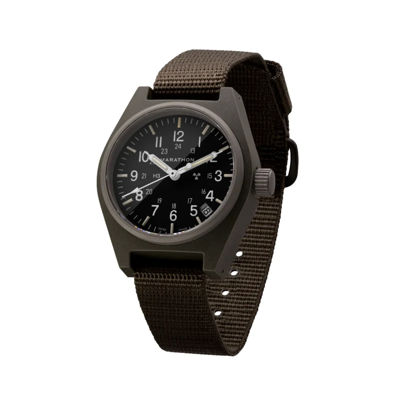 GPQ-D Standard-Issue Tritium Field Quartz Type II Sage Green 34mm - Black on Fabric Strap