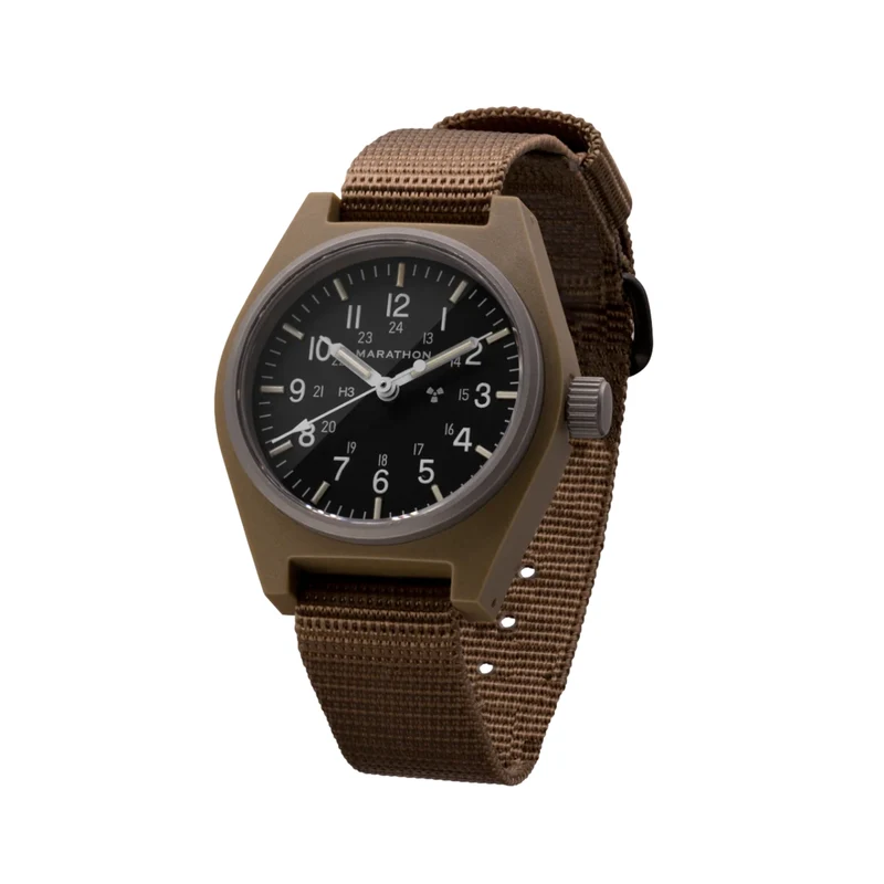 GPM Standard-Issue Tritium Field Mechanical Type II Desert Tan 34mm - Black on Fabric Strap