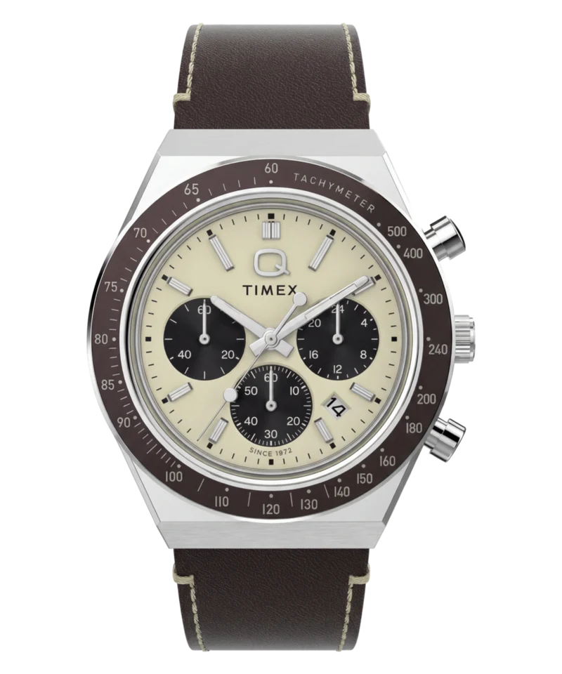 Q Timex Chronograph 40mm Leather Strap Watch