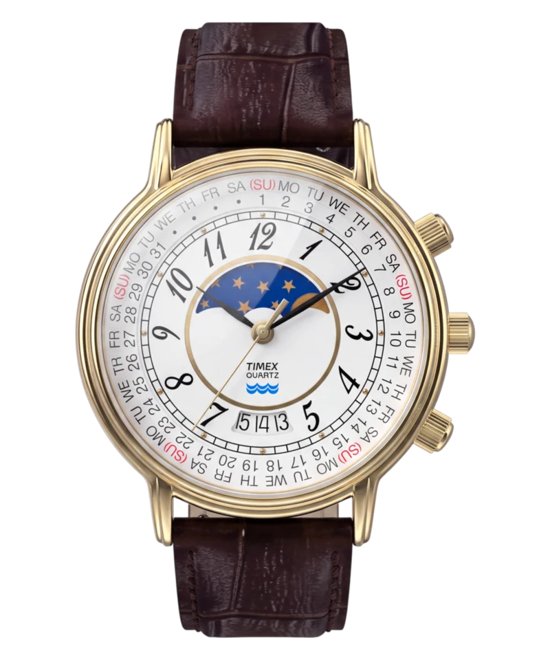 Timex 1990 Moon Phase Reissue 37mm Leather Strap Watch