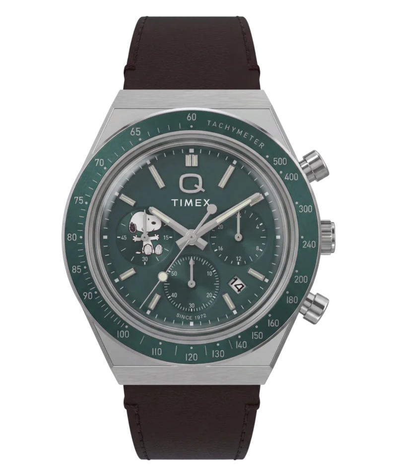 Peanuts® x Q Timex Chronograph 40mm Leather Strap Watch