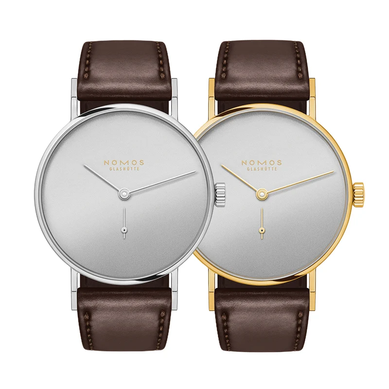 Twice Unique "Now" Tangente Steel and Gold 33mm - Silver on Leather Strap
