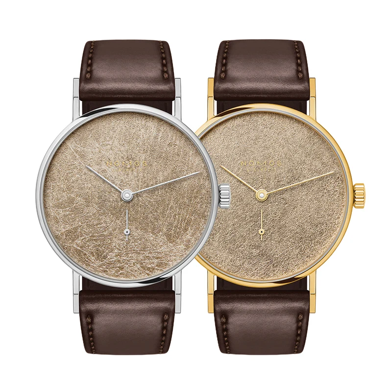 Twice Unique "Auric" Tangente Steel and Gold 33mm - Gold on Leather Strap