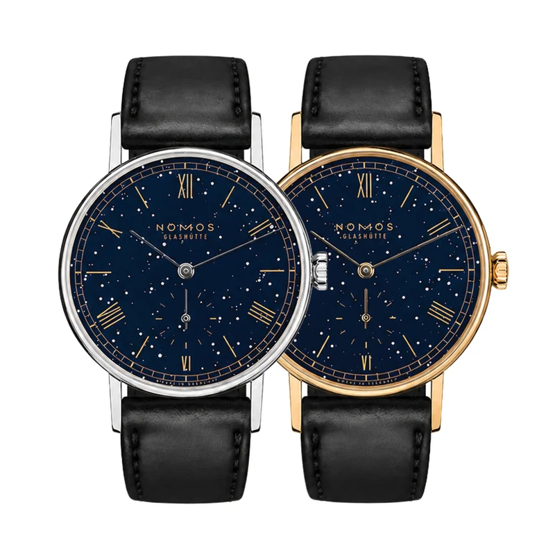 Twice Unique "Urania" Ludwig Steel and Gold 35mm - Blue on Leather Strap