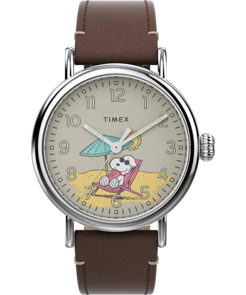 Peanuts® x Timex Standard Featuring Snoopy at the Beach 40mm Leather Strap Watch