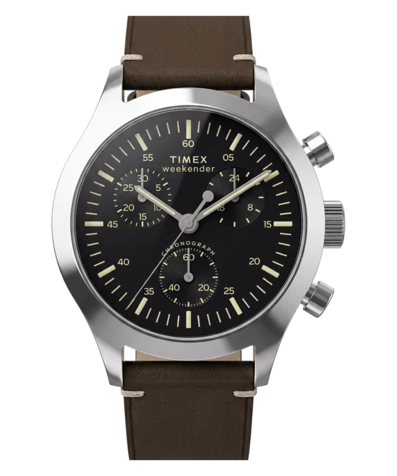 Timex Weekender® New England Chronograph 40mm Leather Strap Watch