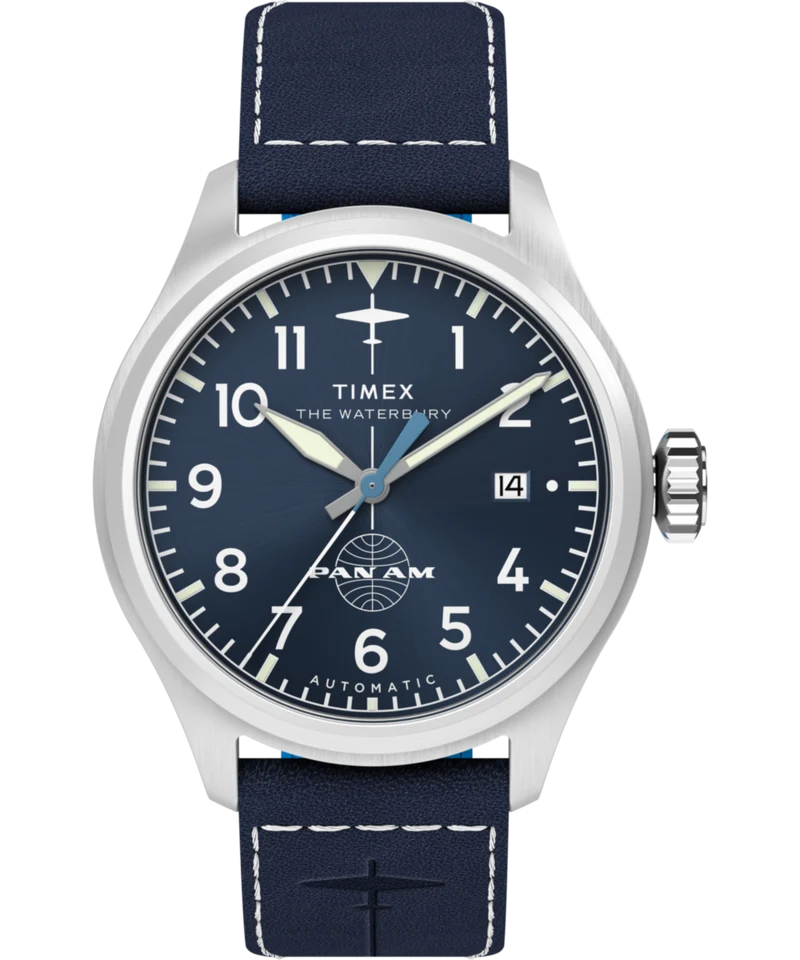Pan Am® x Timex Waterbury Automatic Ace 41mm Leather Strap Watch