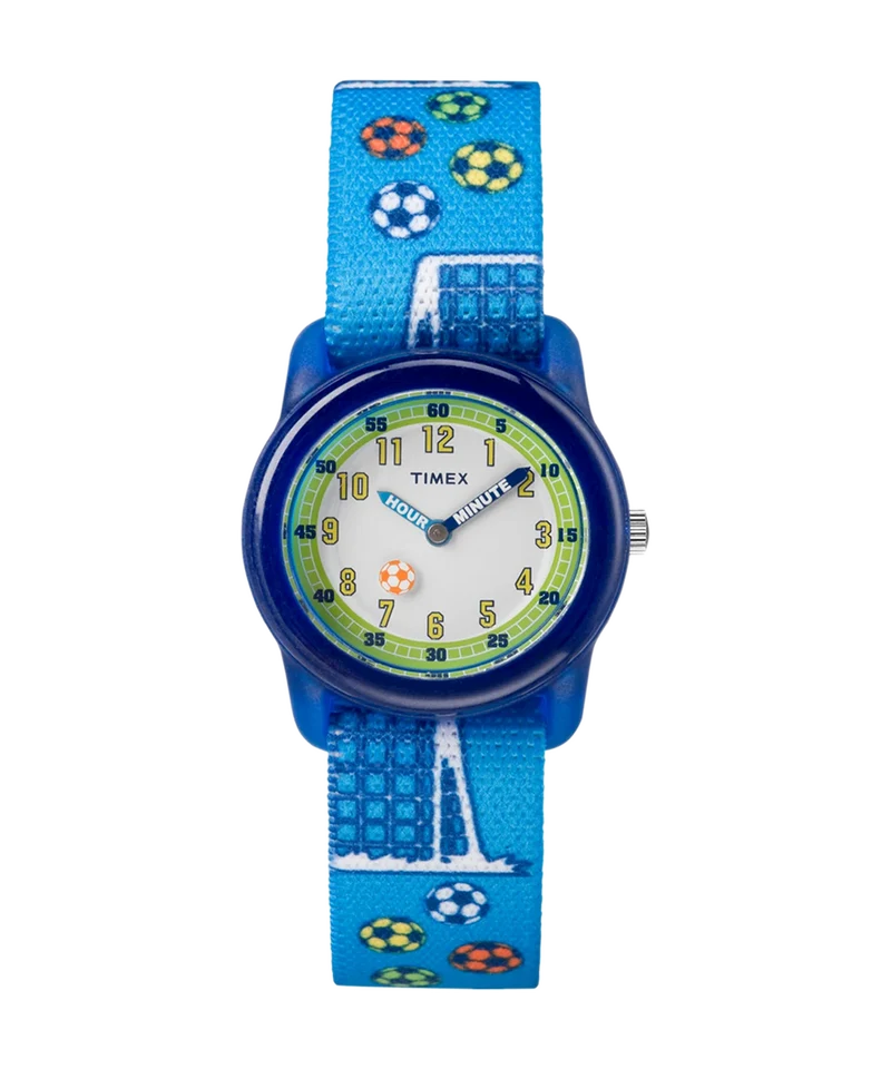 TIMEX TIME MACHINES® 29mm Blue Soccer Elastic Fabric Kids Watch