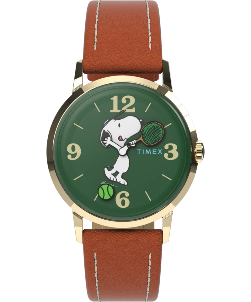 Peanuts® x Timex Marlin® Hand-Wound Snoopy Tennis 34mm Leather Strap Watch