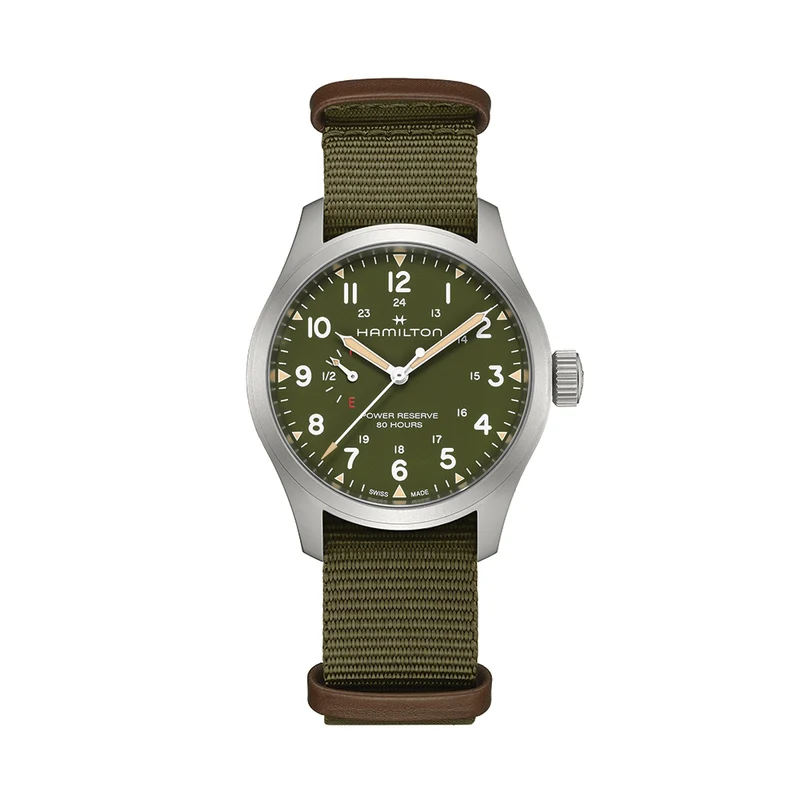 Khaki Field Power Reserve Mechanical 40mm Green on Fabric Strap