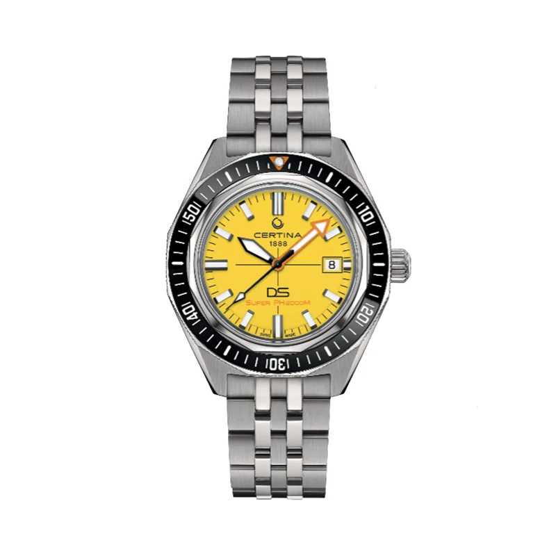 DS Super PH2000M 43mm - Yellow on Bracelet w/ Additional Rubber Strap