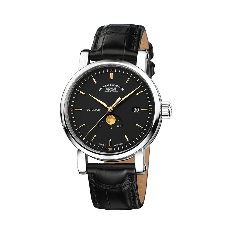 Teutonia IV Moonphase 41mm - Black on Leather Strap