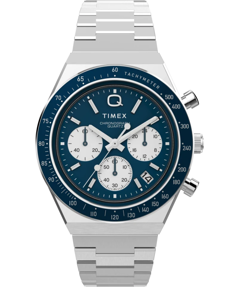 Q Timex Chronograph 40mm Stainless Steel Bracelet Watch