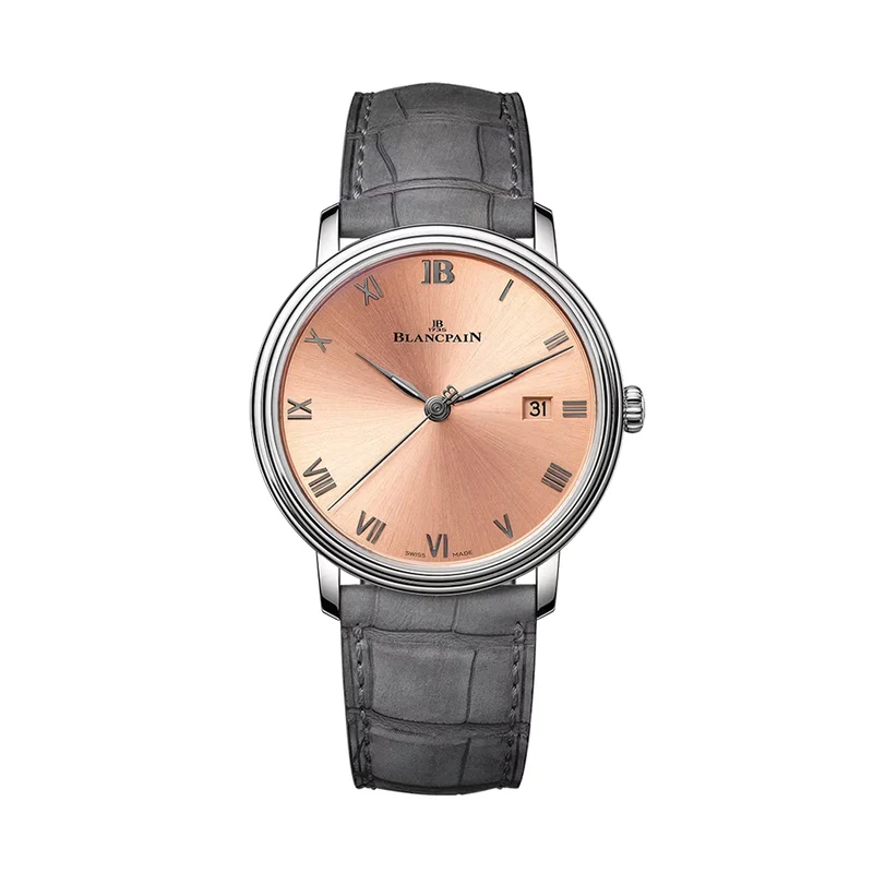 Villeret Ultraplate 38mm - Sunburst Salmon on Leather Strap