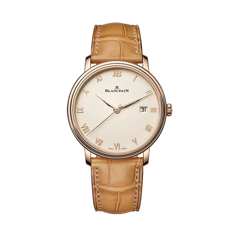 Villeret Ultraplate 18K Red Gold 38mm - Gold-Toned Opaline on Leather Strap