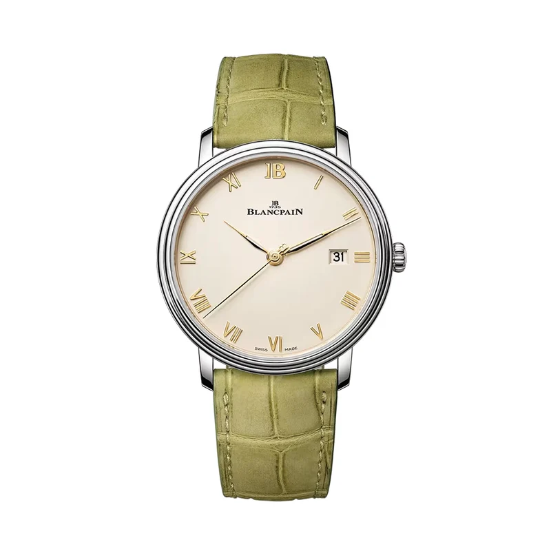 Villeret Ultraplate 38mm - Gold-Toned Opaline, Yellow Gold Accents on Leather Strap
