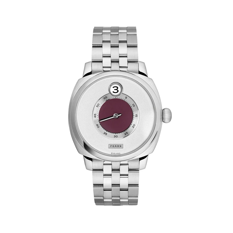 Brunswick Jump Hour "Barleycorn Plum" 40.5mm - Silver-White on Bracelet