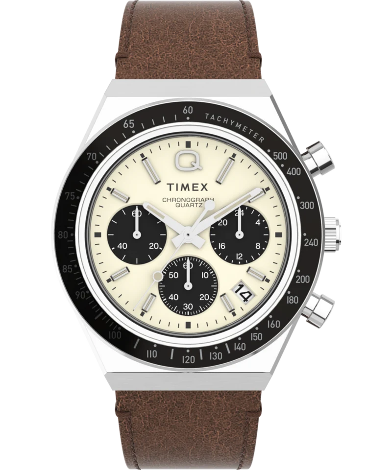 Q Timex Chronograph 40mm Leather Strap Watch