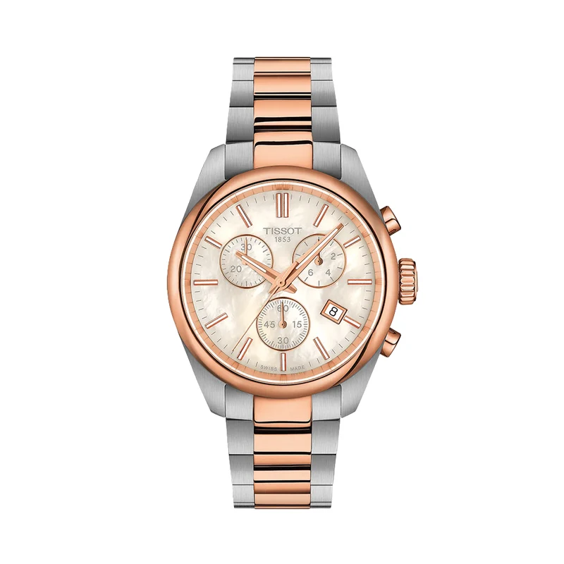 PR 100 Quartz Chronograph Two-Tone Rose Gold PVD 36mm - White, Mother-of-Pearl on Bracelet