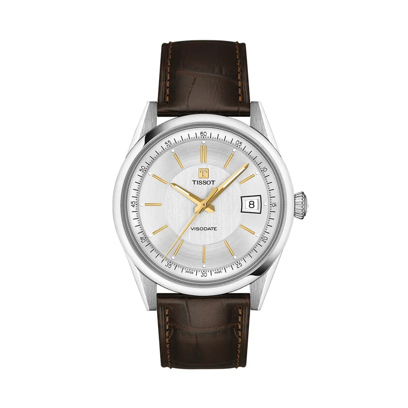 Visodate 39mm - Silver on Leather Strap