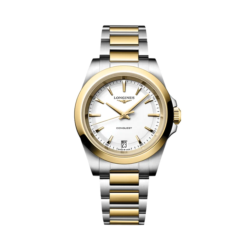 Conquest Quartz Yellow PVD Two-Tone 34mm - White on Bracelet