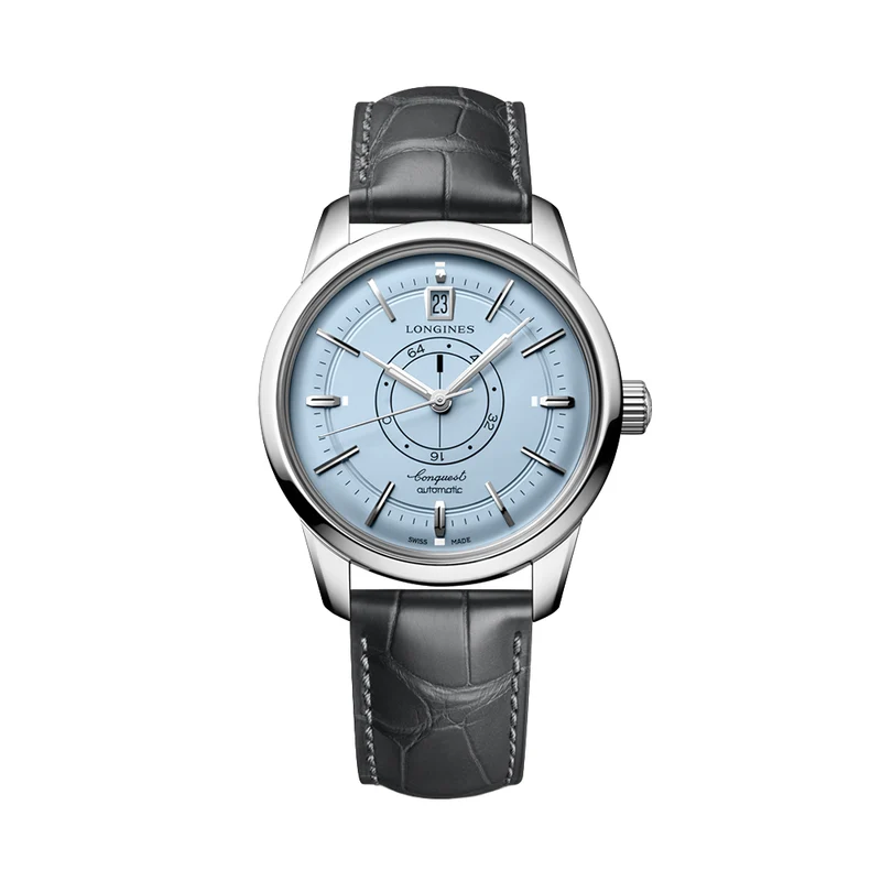 Conquest Heritage Central Power Reserve 38mm - Light Blue Opaline on Leather Strap