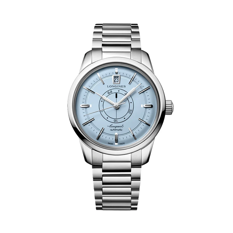 Conquest Heritage Central Power Reserve 38mm - Light Blue Opaline on Bracelet