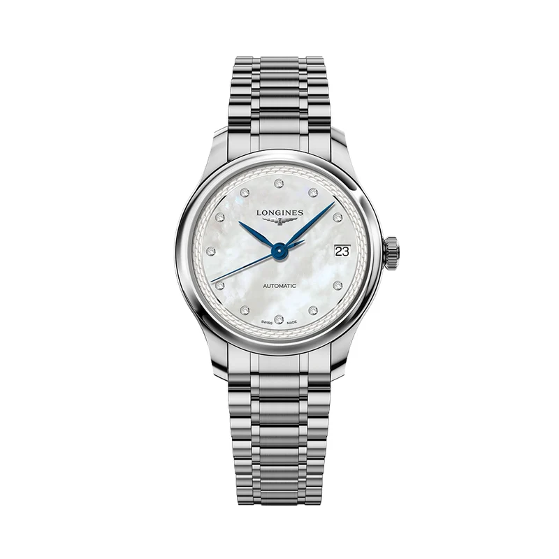 Master Collection 34mm - White, Mother-of-Pearl, Diamond-Set on Bracelet