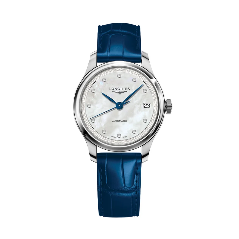 Master Collection 34mm - White, Mother-of-Pearl, Diamond-Set on Leather Strap