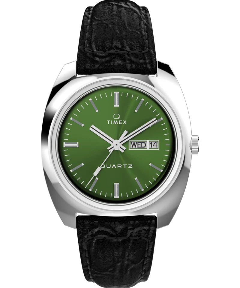 Q Timex 1978 Day/Date 37.5mm Leather Strap Watch