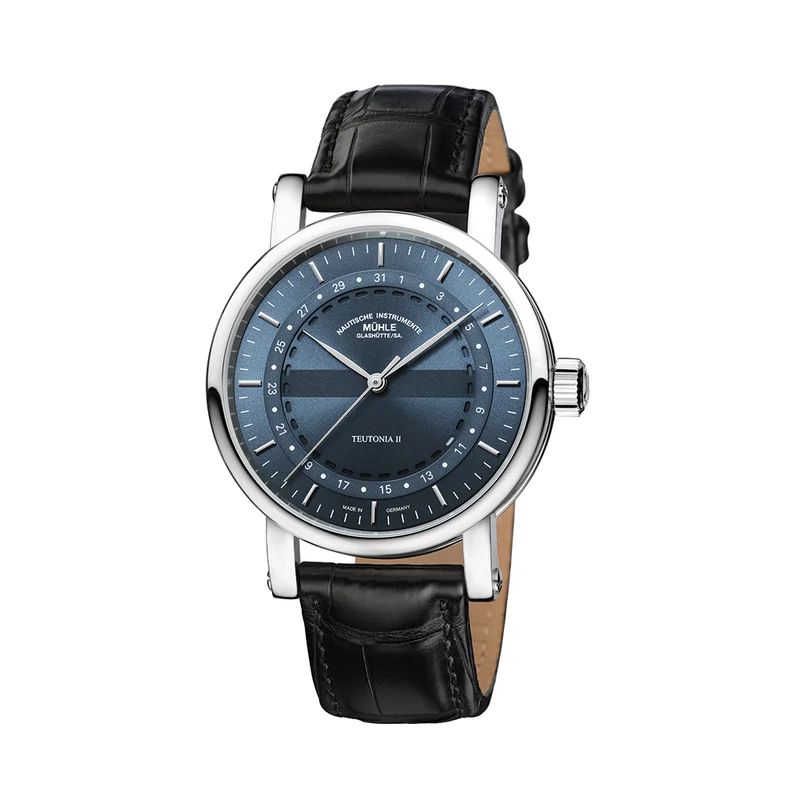 Teutonia II Ring Date 41mm - Grey Blue on Leather Strap