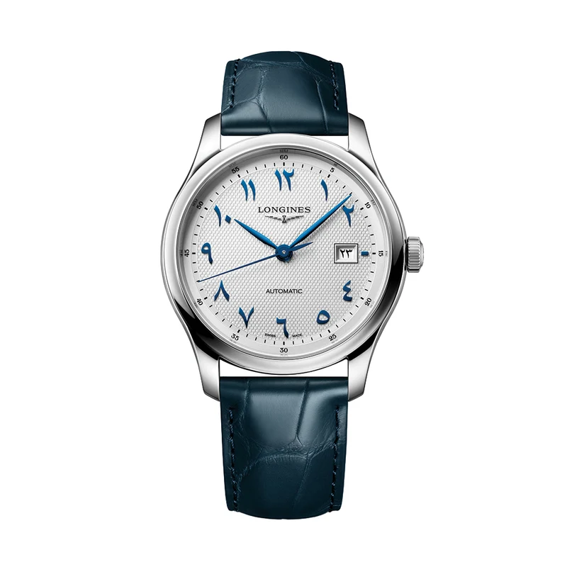 Master Collection 41mm - Silver, Eastern Arabic Numerals on Leather Strap