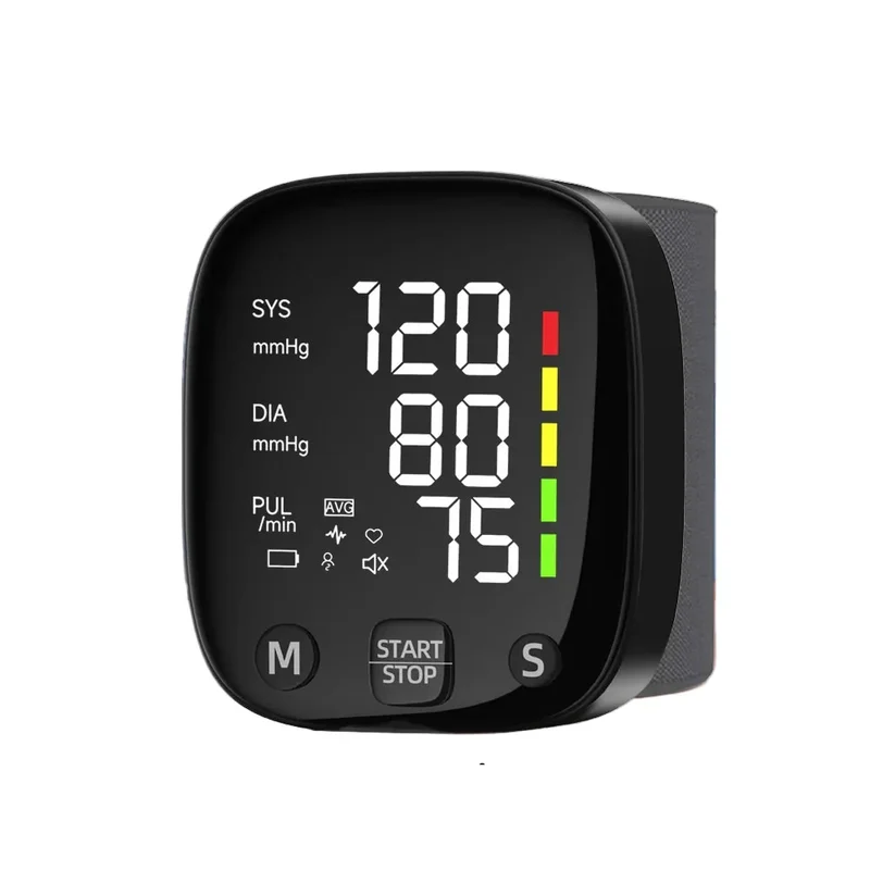 Misuratore di pressione sanguigna LED ricaricabile per polso con funzione vocale – HeartGuard