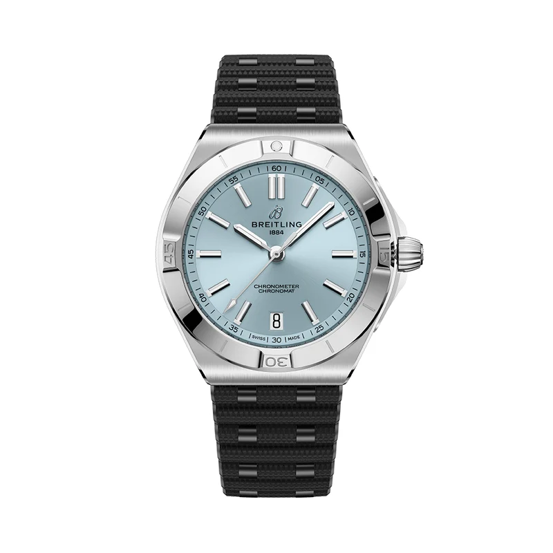 Chronomat B31 Automatic 40mm - Light Blue, Platinum Bezel on Rubber Strap