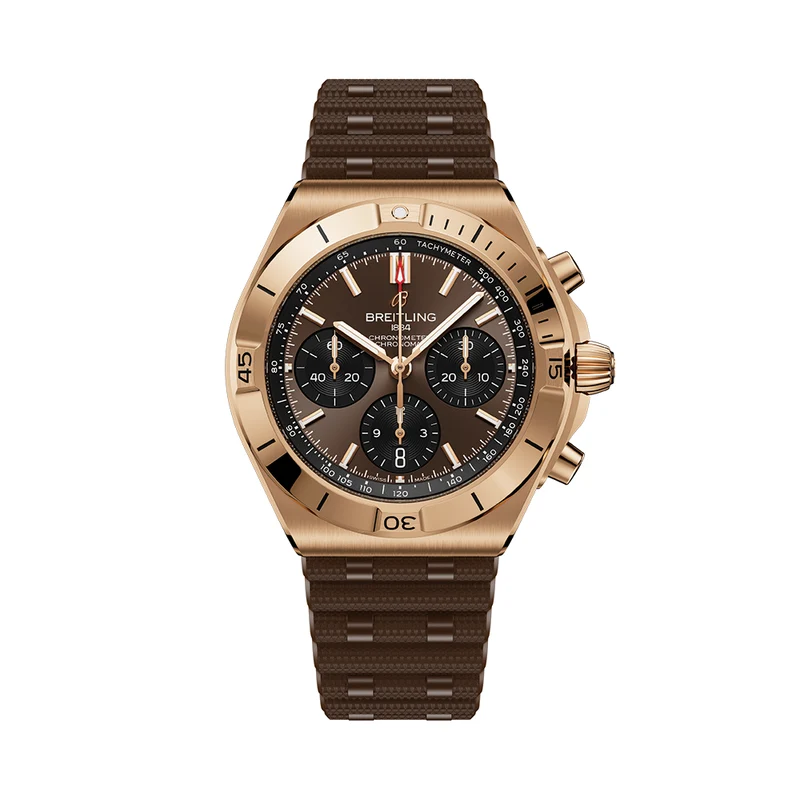 Chronomat B01 Automatic Panda Dial 18K Red Gold 42mm - "Chocolat" Brown on Rubber Strap