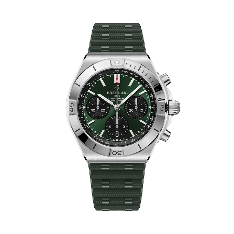 Chronomat B01 Automatic Panda Dial 42mm - Green on Rubber Strap