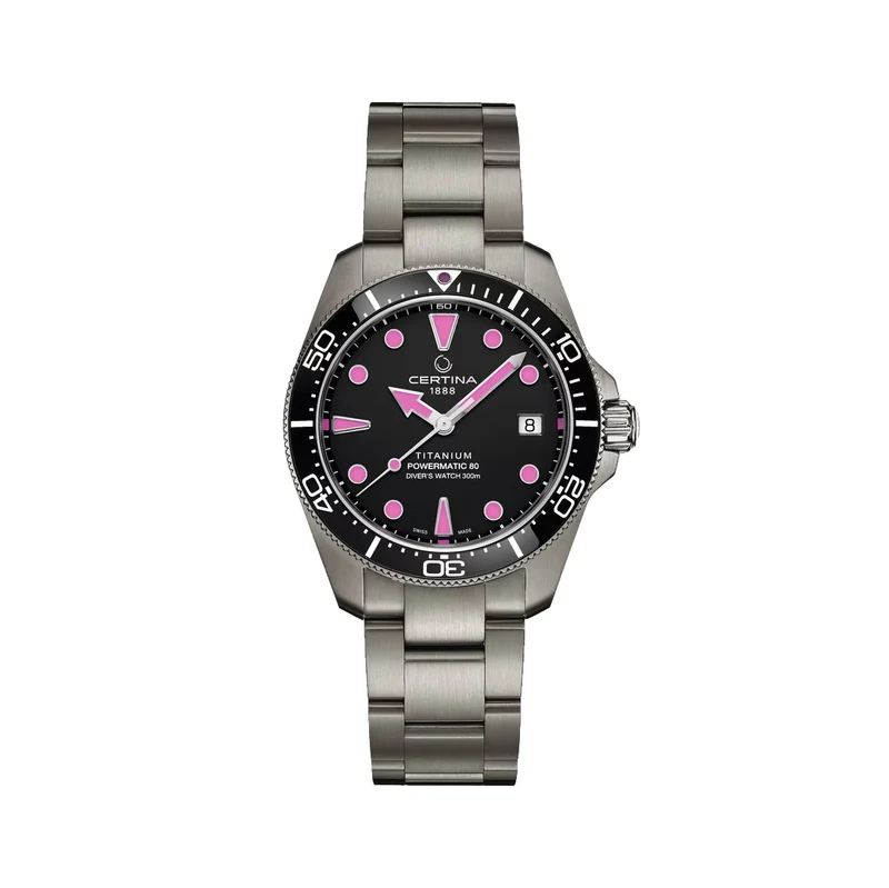 DS Action Diver “New DS Concept Extreme Shock Resistance” Titanium 38mm - Black, Pink Accents on Bracelet