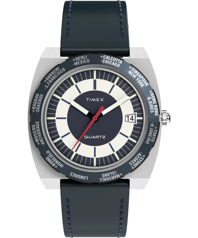 Q Timex® 1972 World Time 39mm Leather Strap Watch