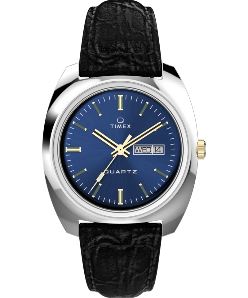 Q Timex® 1978 Day/Date 37.5mm Leather Strap Watch